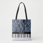 Piano Keys Sky Blauw en zwart Zebra Print Tote Bag (Voorkant)