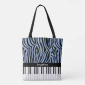 Piano Keys Sky Blauw en zwart Zebra Print Tote Bag (Achterkant)
