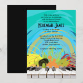 PIANO KEYS & STARS Bar Bat Mitzvah Uitnodiging (Voorkant / Achterkant)