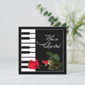 Piano Keys-uitnodiging/Red Roses Kaart (Staand voorkant)