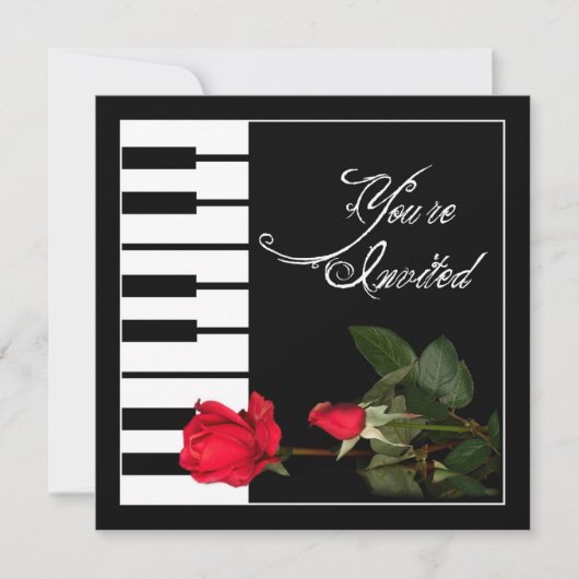 Piano Keys-uitnodiging/Red Roses Kaart (Voorkant)