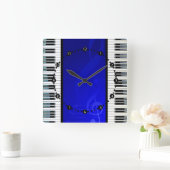 Piano Keys with Blue Effect Musical Notes Vierkante Klok (Huis)