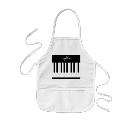 Piano Keys Zwart Wit Muziek Thema Monogrammed Kinder Schort (Voorkant)