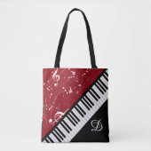 Piano Klarinet Muziek Script Monogram Zwart Rood Tote Bag (Voorkant)
