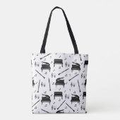 Piano Klarinet Muziek Script Monogram Zwart Rood Tote Bag (Achterkant)