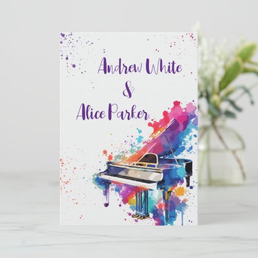 Piano kunst bruiloft uitnodiging (Staand voorkant)