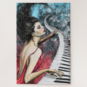 Piano Lady Feeling Music Jigzaag Puzzle Legpuzzel