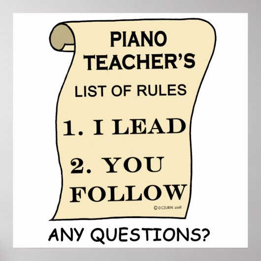 Piano-leraar Lijst met regels Poster (Voorkant)