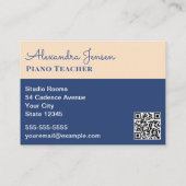 Piano Leraar Moderne Stijlvolle Keyboard Muziek Visitekaartje (Achterkant)