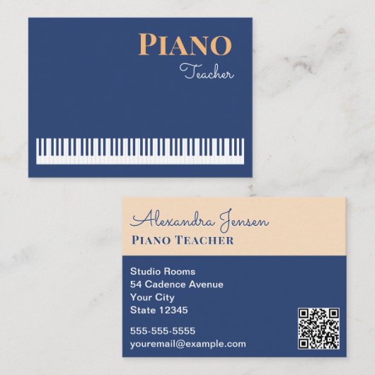 Piano Leraar Moderne Stijlvolle Keyboard Muziek Visitekaartje (Voorkant / Achterkant)