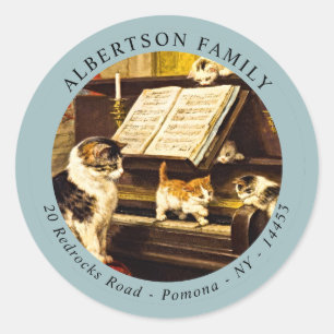 Piano Lesson Moeder Cat Kute Kittens Ronde Sticker