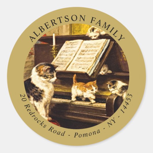 Piano Lesson Moeder Cat Kute Kittens Ronde Sticker (Voorkant)