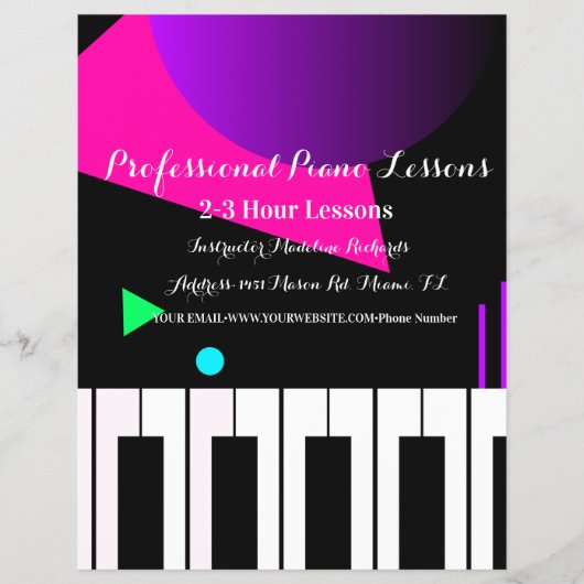 Piano Lesson Neon Keyboard Instructor Tutor Flyer (Voorkant)