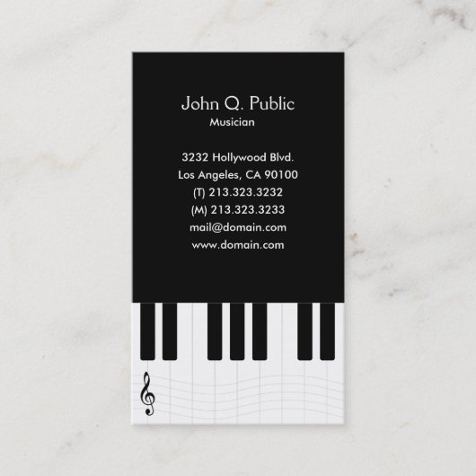 Piano Lesson Teacher Tutor Visitekaartje (Voorkant)