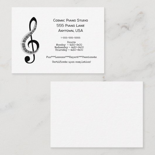 Piano Lesson Visitekaartje (Voorkant / Achterkant)