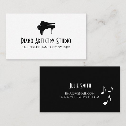 Piano Lessons Instructor Music Studio Business Ca Visitekaartje (Voorkant / Achterkant)