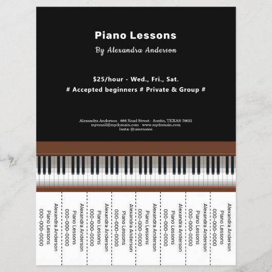 Piano Lessons Tear Off Strips Flyer (Voorkant)