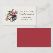 Piano Lessons Visitekaartje met Floral Piano (Voorkant / Achterkant)