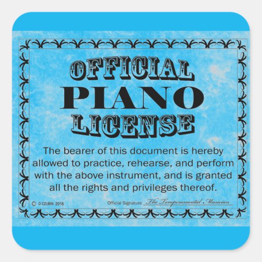 Piano License Square Sticker (Voorkant)