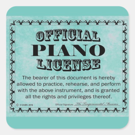 Piano License Square Sticker (Voorkant)