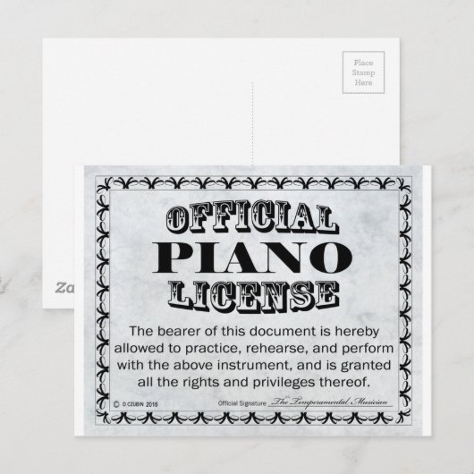 Piano-licentie Briefkaart (Voorkant / Achterkant)
