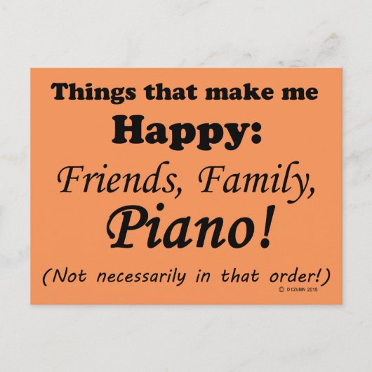 Piano maakt me gelukkig briefkaart (Voorkant)