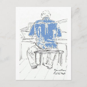 Piano-Man in blauw shirt, elk keer dat je je woord Briefkaart