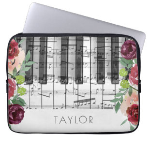 Piano marsala bloemen laptop sleeve