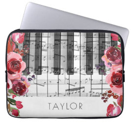 Piano marsala rode roze bloemen decor laptop sleeve
