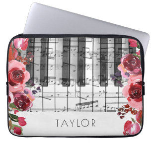 Piano marsala rode roze bloemen decor laptop sleeve