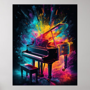Piano met explosieve kleuren poster