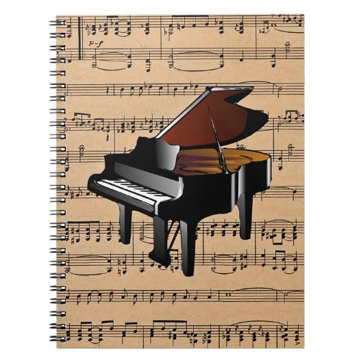 Piano ~ Met vel Music Background Notitieboek (Voorkant)