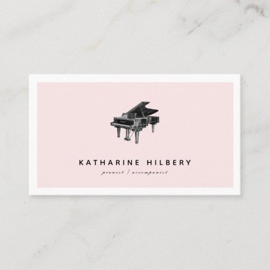 Piano Minimalist Blush Roze & Zwart Visitekaartje (Voorkant)