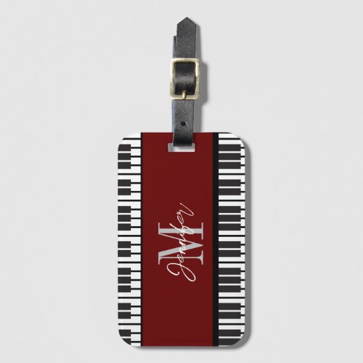 Piano Monogram Naam Gepersonaliseerd Bagagelabel (Voorkant (verticaal))