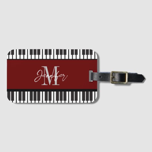 Piano Monogram Naam Gepersonaliseerd Bagagelabel (Voorkant (horizontaal))