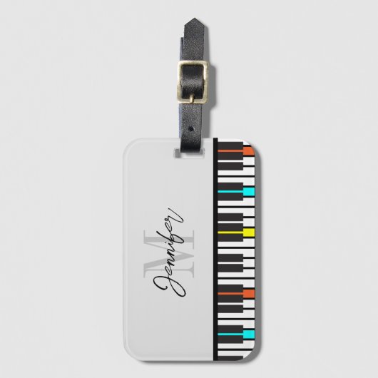 Piano Monogram Naam Gepersonaliseerd Bagagelabel (Voorkant (verticaal))