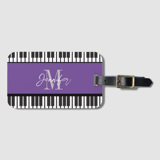 Piano Monogram Naam Gepersonaliseerd Bagagelabel (Voorkant (horizontaal))