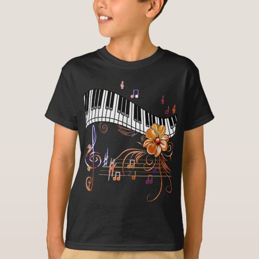 Piano Musially Keyboard Gold Flower T-shirt (Voorkant)