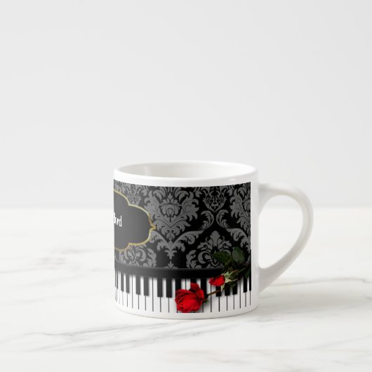PIANO/MUSIC Espresso Mok met Piano Keys/Damask (Rechts)
