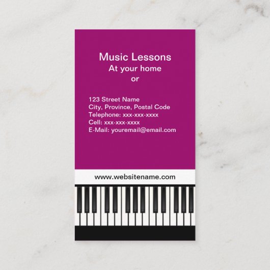 Piano Music Fuschia-Visitekaartjes Visitekaartje (Achterkant)