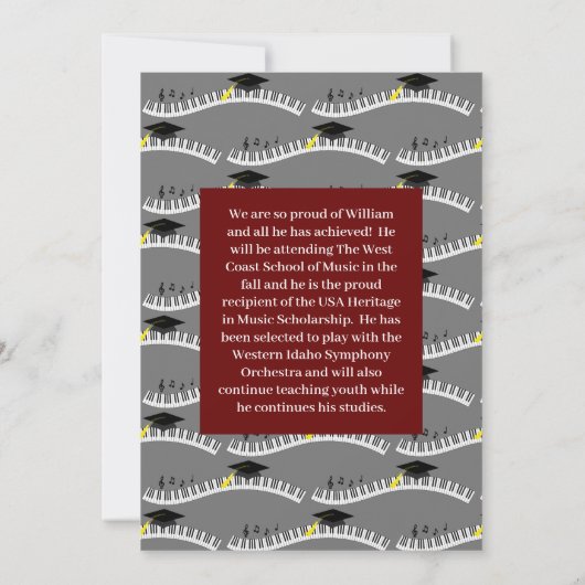 Piano Music Musician Afstuderen Kaart (Achterkant)