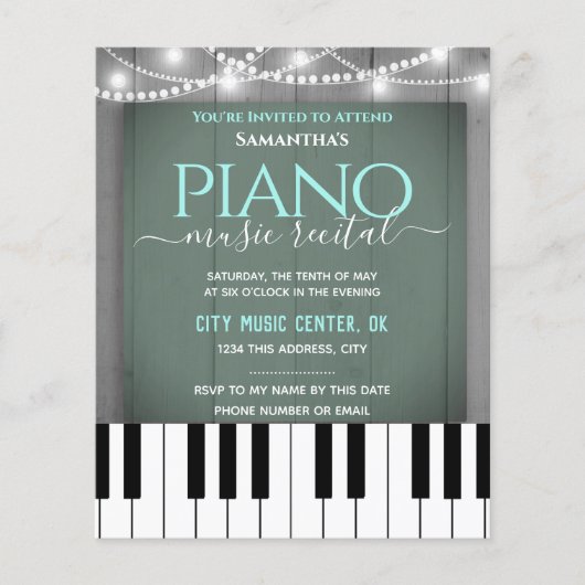 Piano Music Overweging Formele uitnodiging (Voorkant)