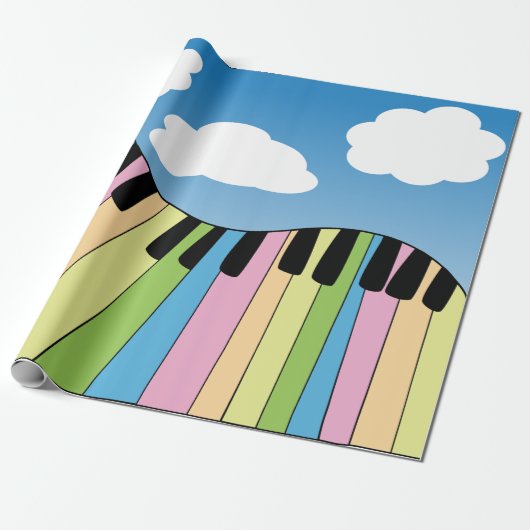 Piano Music Pastel Keyboard Blue Sky Clouds Cadeaupapier (Uitgerold)