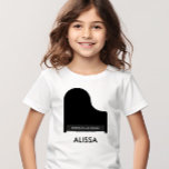 Piano Music Studio, Docent Promotie Student T-shirt<br><div class="desc">Promoot je piano- of muziekbedrijf met dit vleugel-T-shirt. Gebruik ze als een geschenk op maat voor studenten. Ze kunnen worden gepersonaliseerd met de naam van uw studio en contactgegevens.</div>