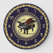 Piano Musical Scroll ~ Gold en Navy Blue ~ Grote Klok (Voorkant)