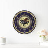 Piano Musical Scroll ~ Gold en Navy Blue ~ Grote Klok (Huis)