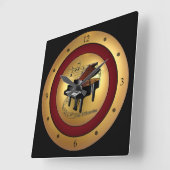 Piano~Musical Scroll~Gold/Maroon/Black Background~ Vierkante Klok (Hoek)