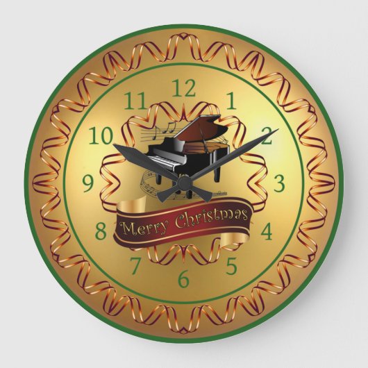 Piano ~ Musical Scroll ~ Gold “Merry Christmas”  Grote Klok (Voorkant)
