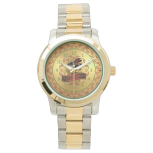 Piano ~ Musical Scroll ~ Gold "Merry Kerstmis" Horloge
