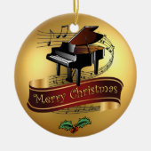 Piano ~ Musical Scroll ~ Gold ~"Merry Kerstmis"~ Keramisch Ornament (Voorkant)
